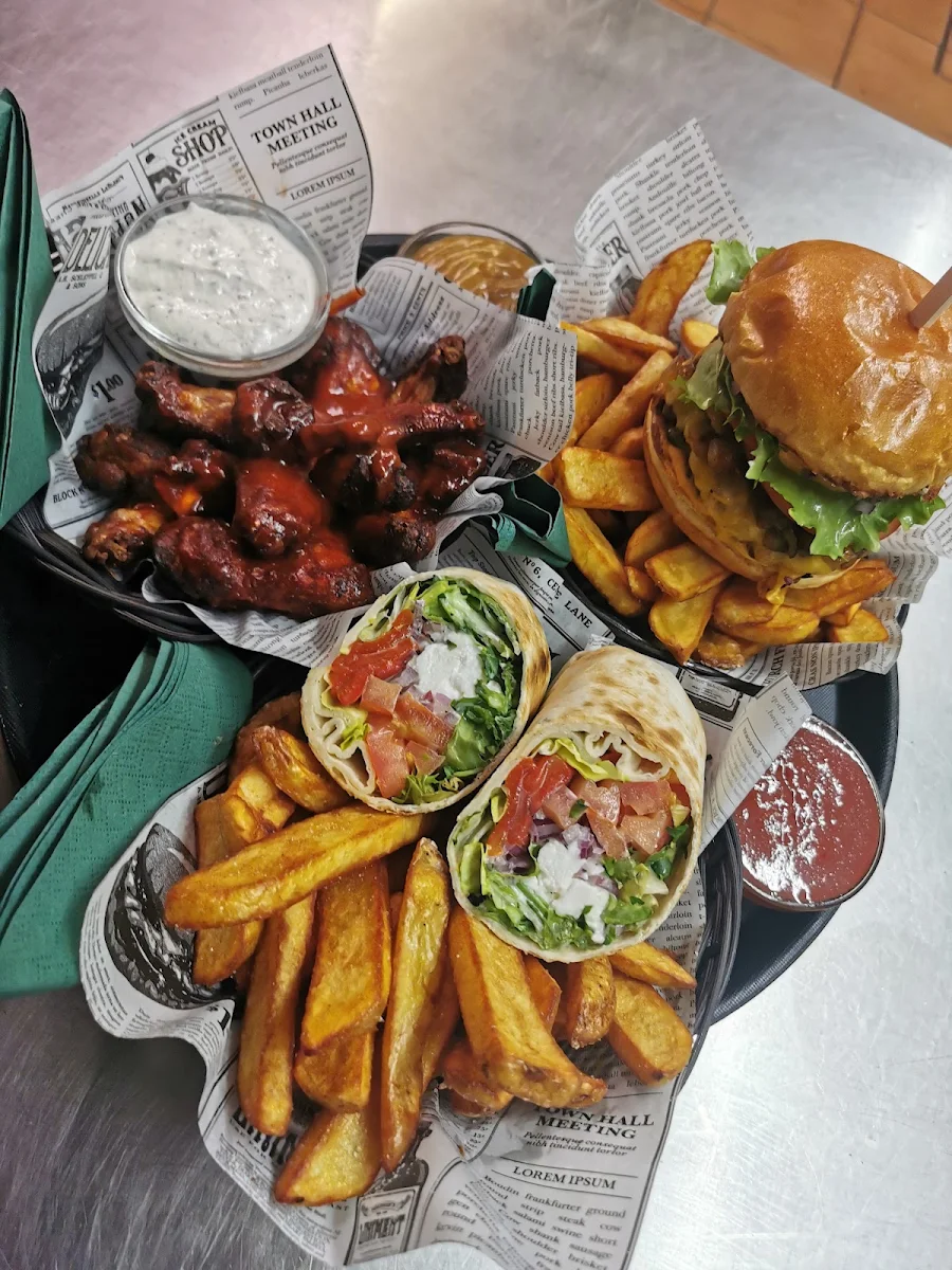 Burger Wings Wraps Fries