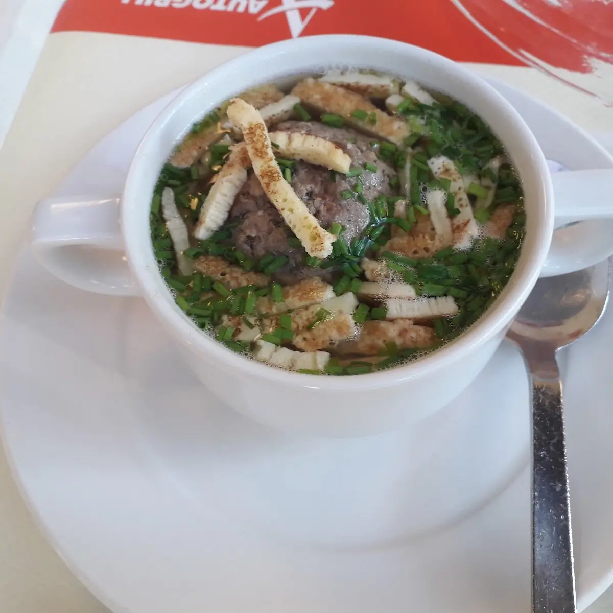 Beef Soup with Liver Ball Cut Pancake and Parsley