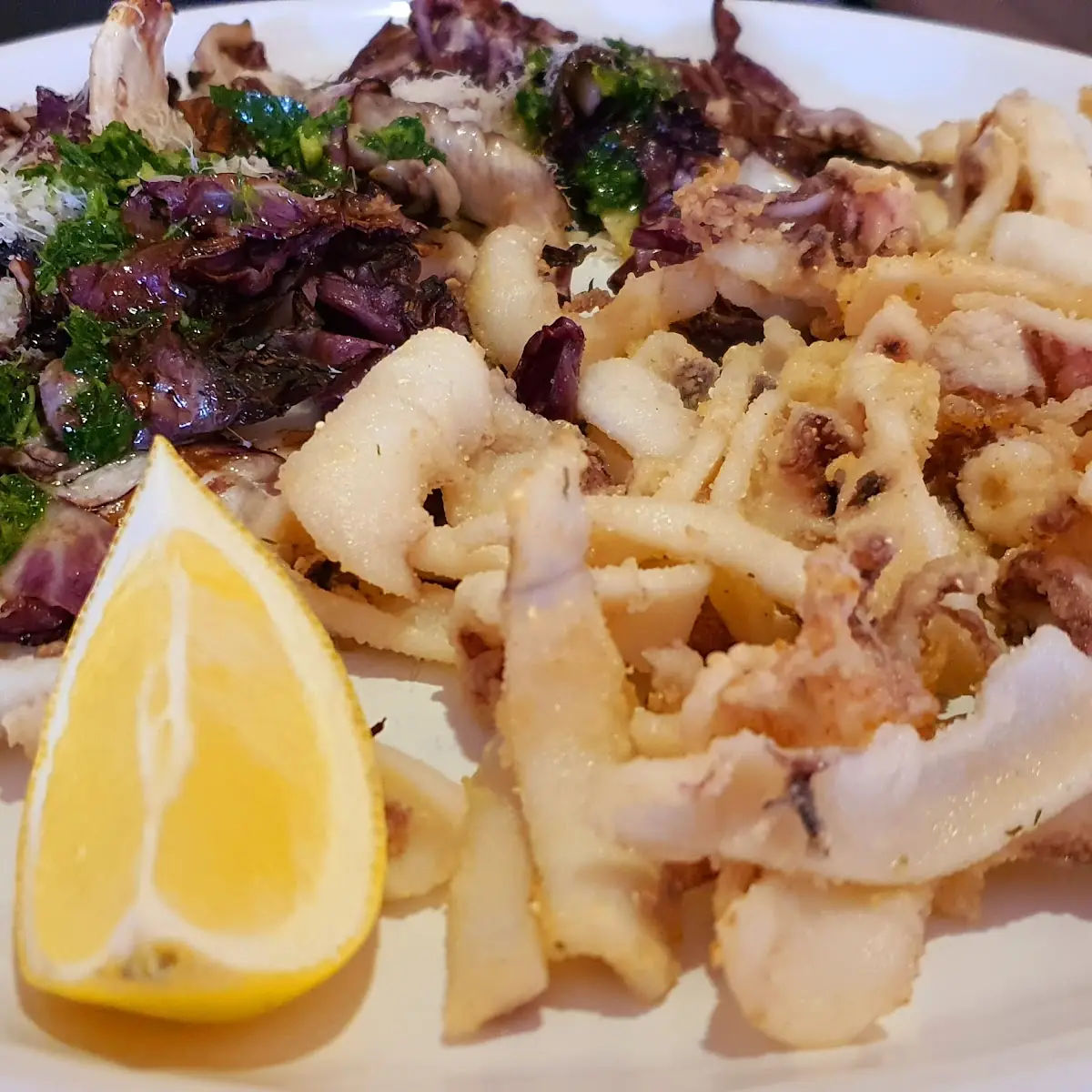 Calamari Fritti Mit Gegrilltem Radicchio Und Parmesan