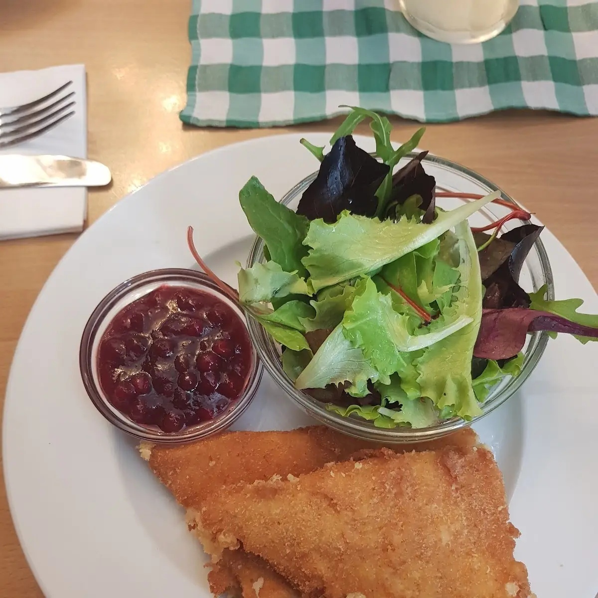 Deep-Fried Emmental Cheese with Green Salad and Cranberry Sauce