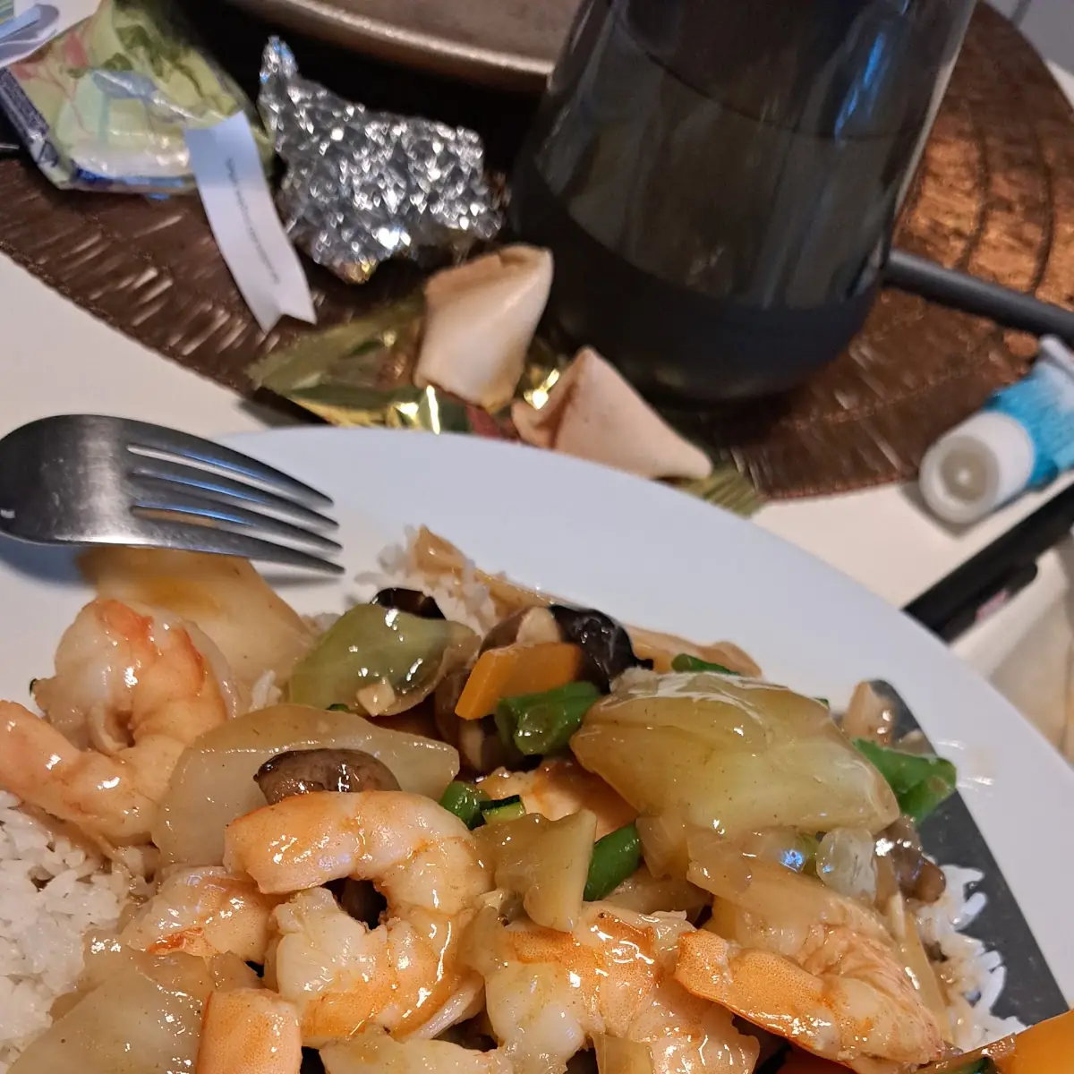 Garnelen Mit Zucchini Bambus Karotte Usw Und Reis