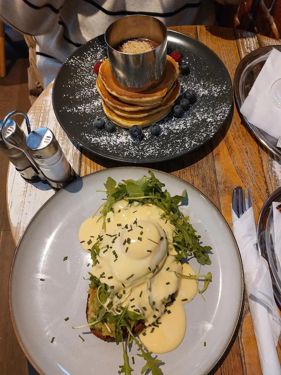 Royal Eggs Benedict and Pancakes