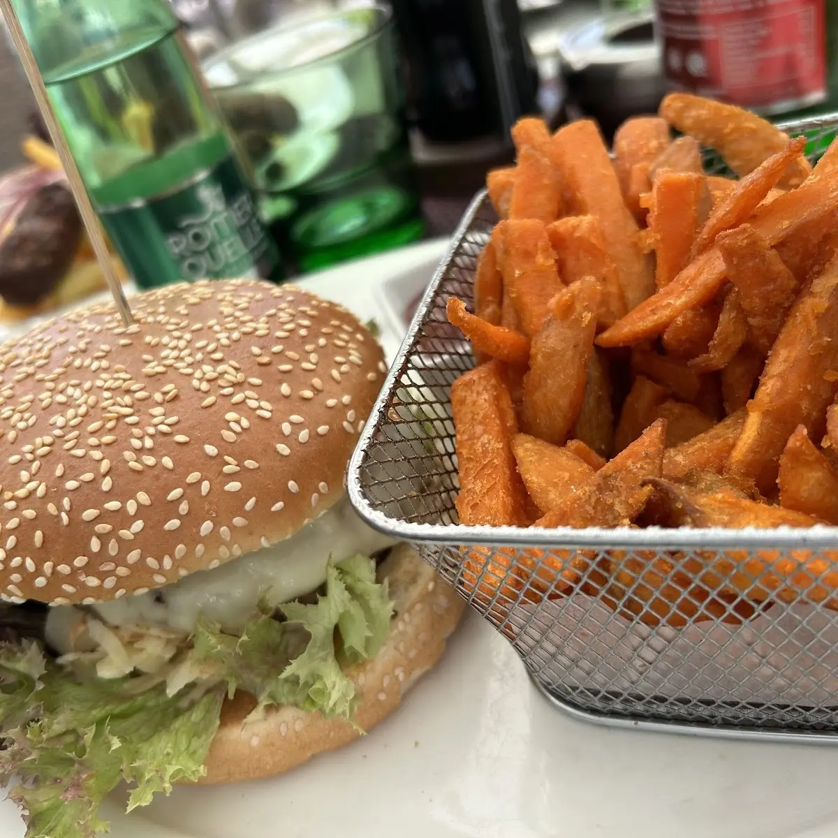 Burger and Sweet Potato Fries