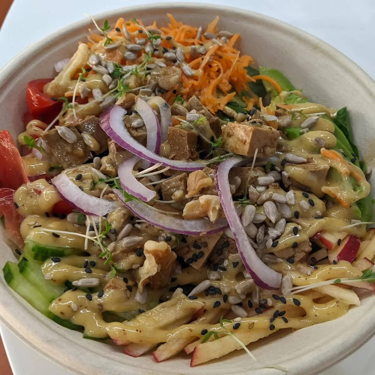 Tofu Avocado Salad and Rice Bowl