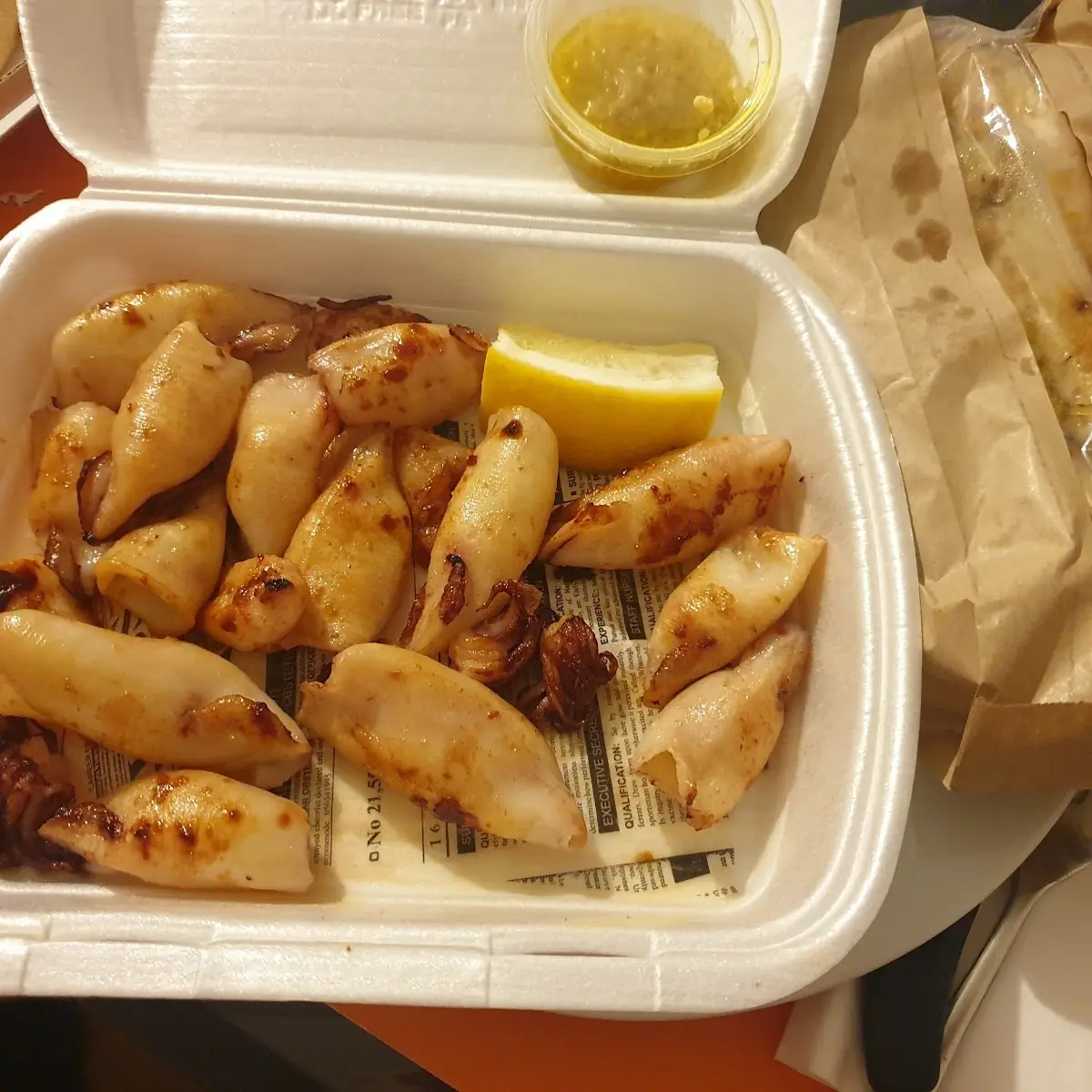 Grilled Calamari with Garlic Bread and Oil