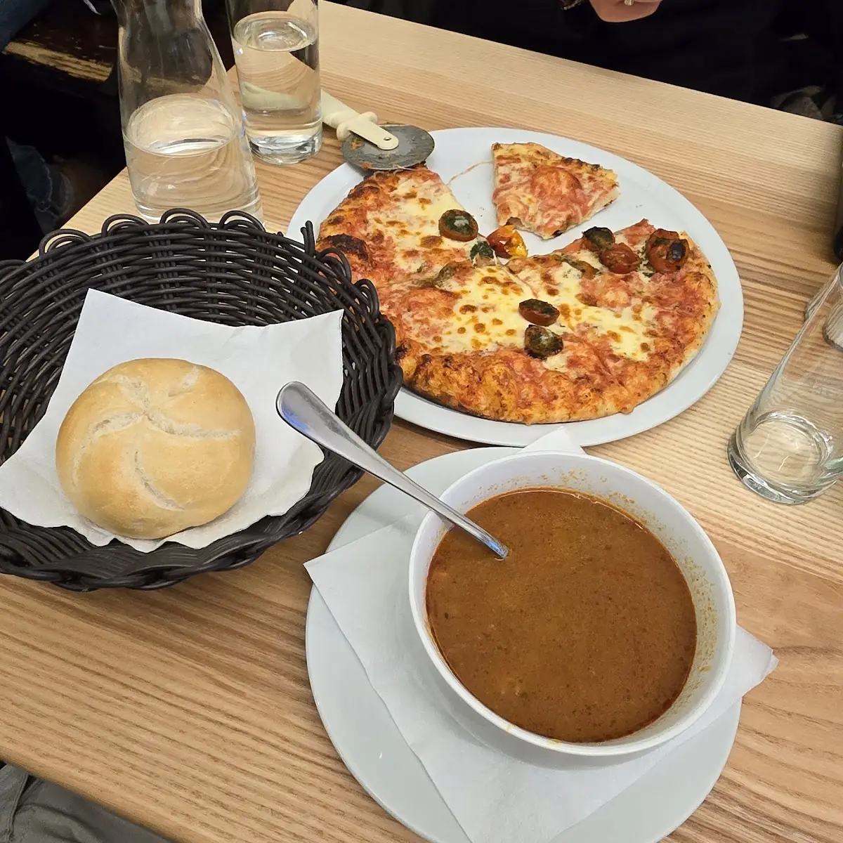 Pizza Bufala Mozzarella And Gulage Soup