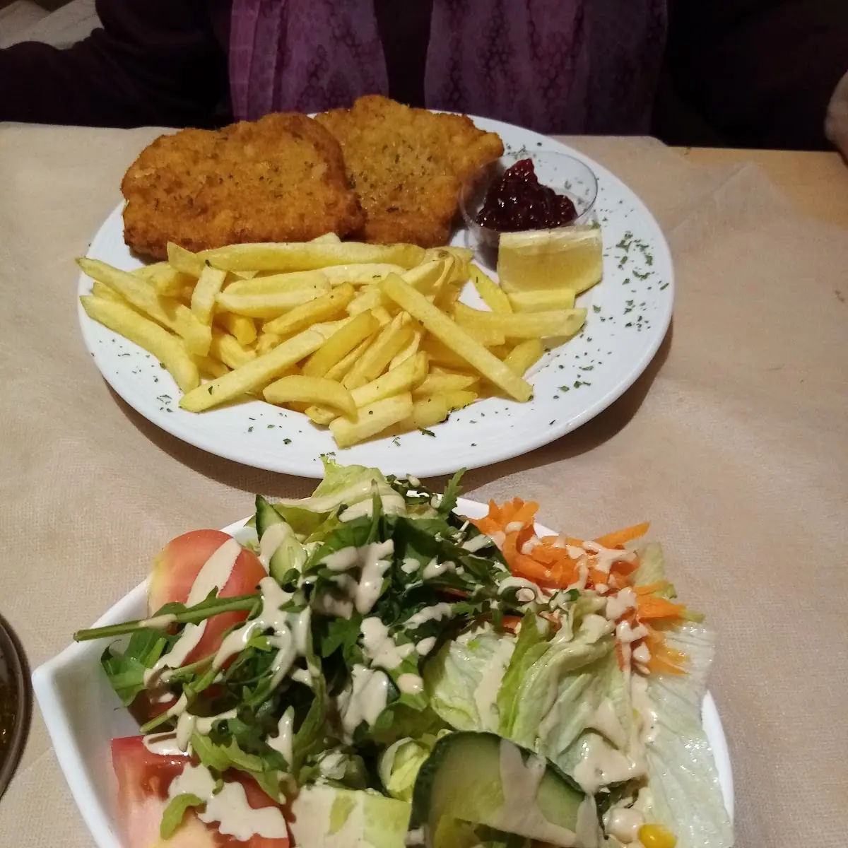 Schnitzel Wiener Art Mit Pommes Und Gemischten Salat