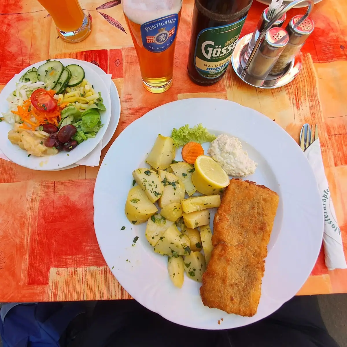 Dorsch Mit Kartoffeln Und Gemischtem Salat