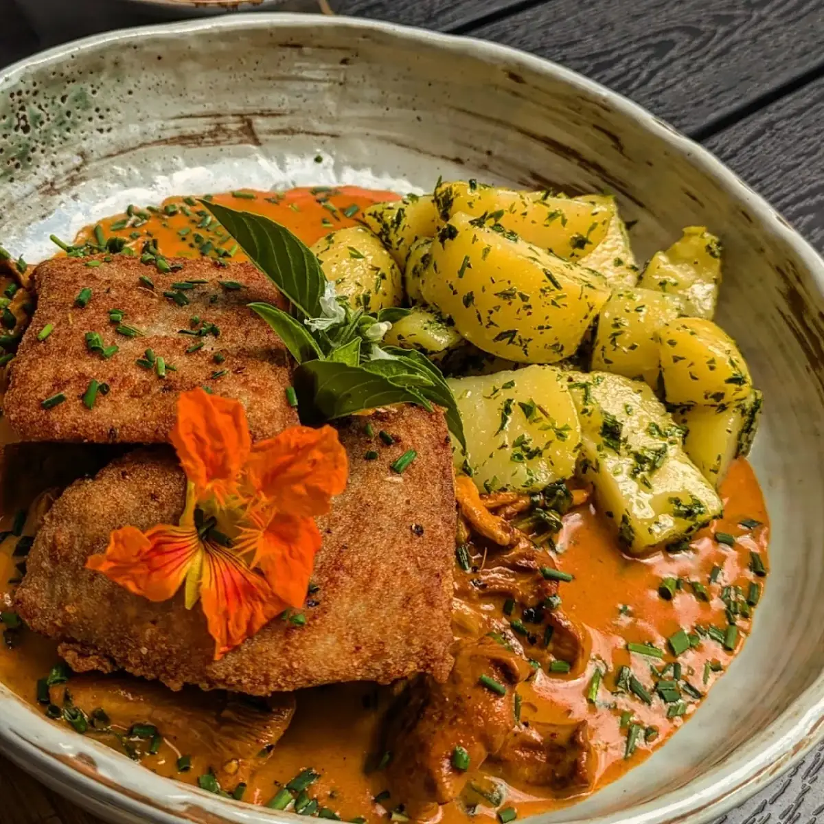 Welsfilet Eierschwammerlsauce