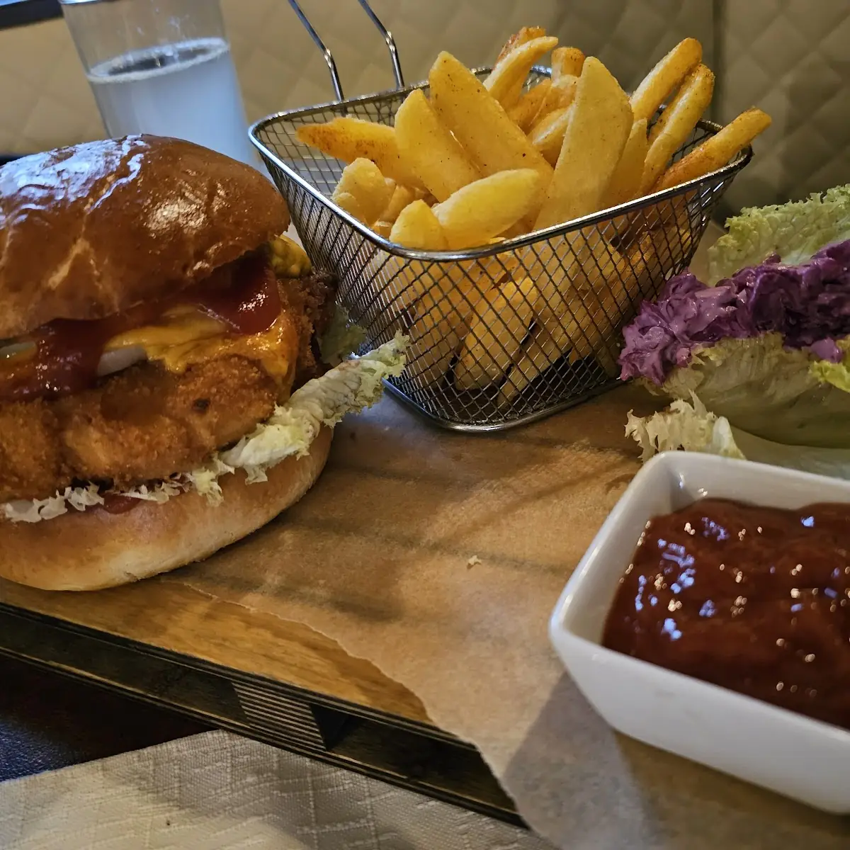 Crispy Chicken Burger and Fries