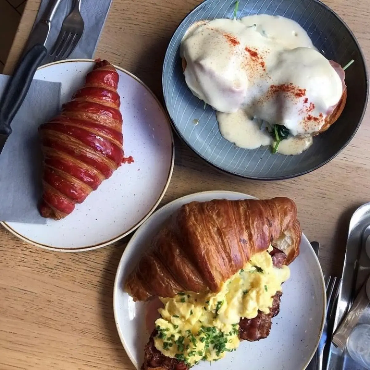 Eggs Benedict and Croissant with Scrambled Eggs