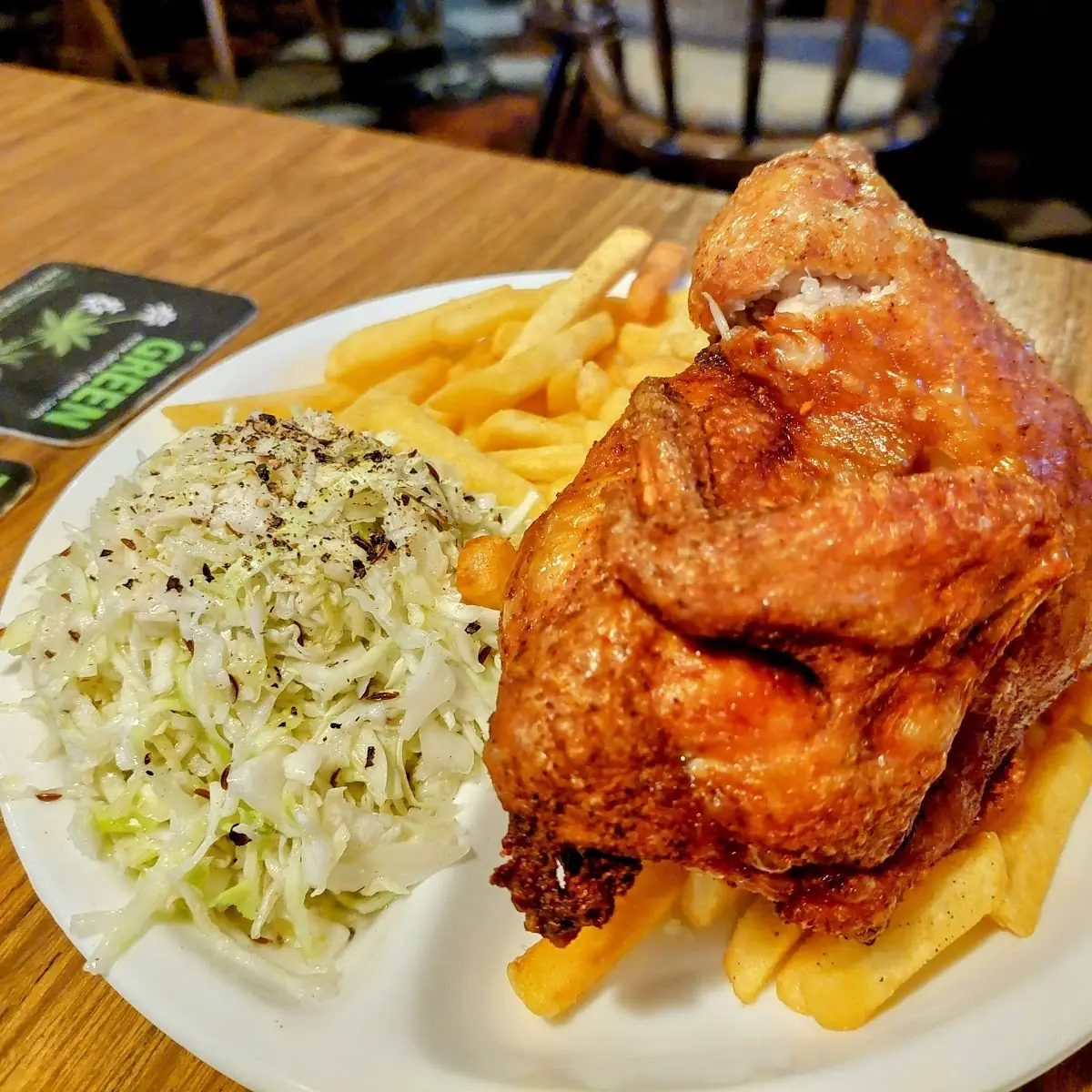 Half Chicken with Fries and Cabbage Salad