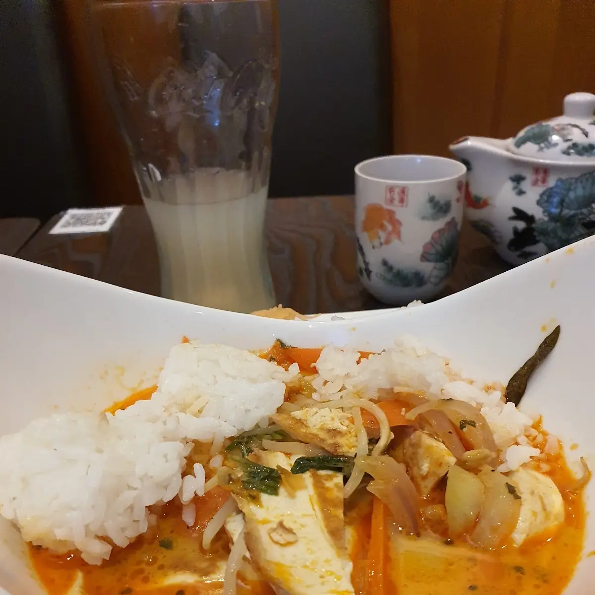 Red Curry Tofu Rice Served Seperately