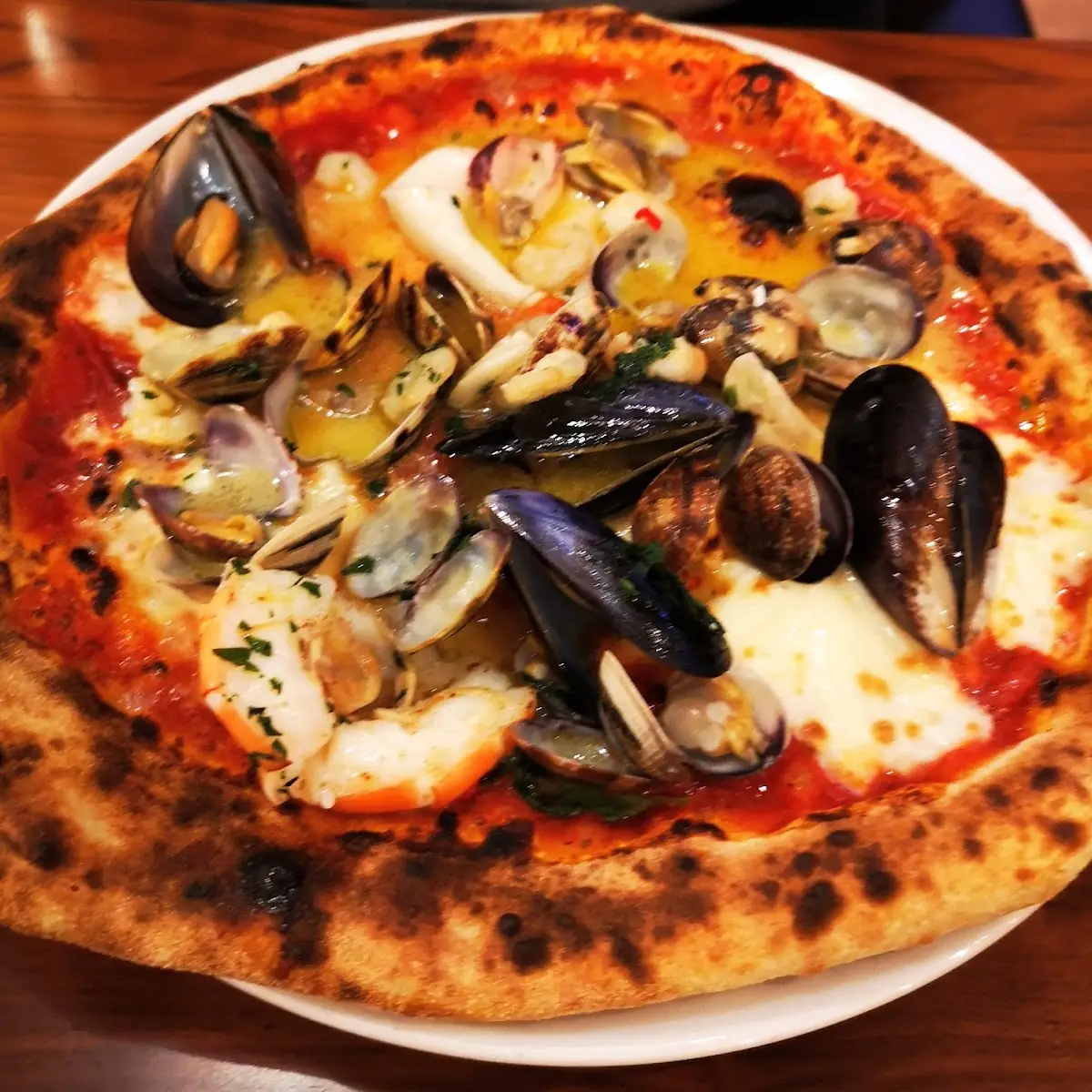 Pizza Mit Frischen Muscheln Und Meeresfrüchten