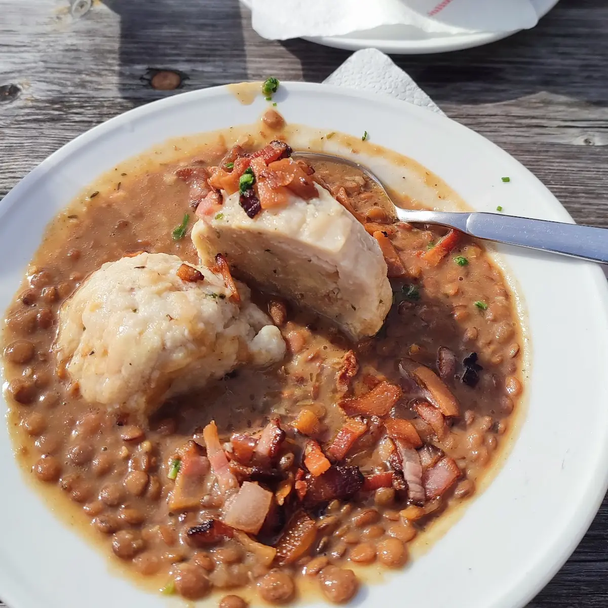 Linsen Mit Speck Und Knödel