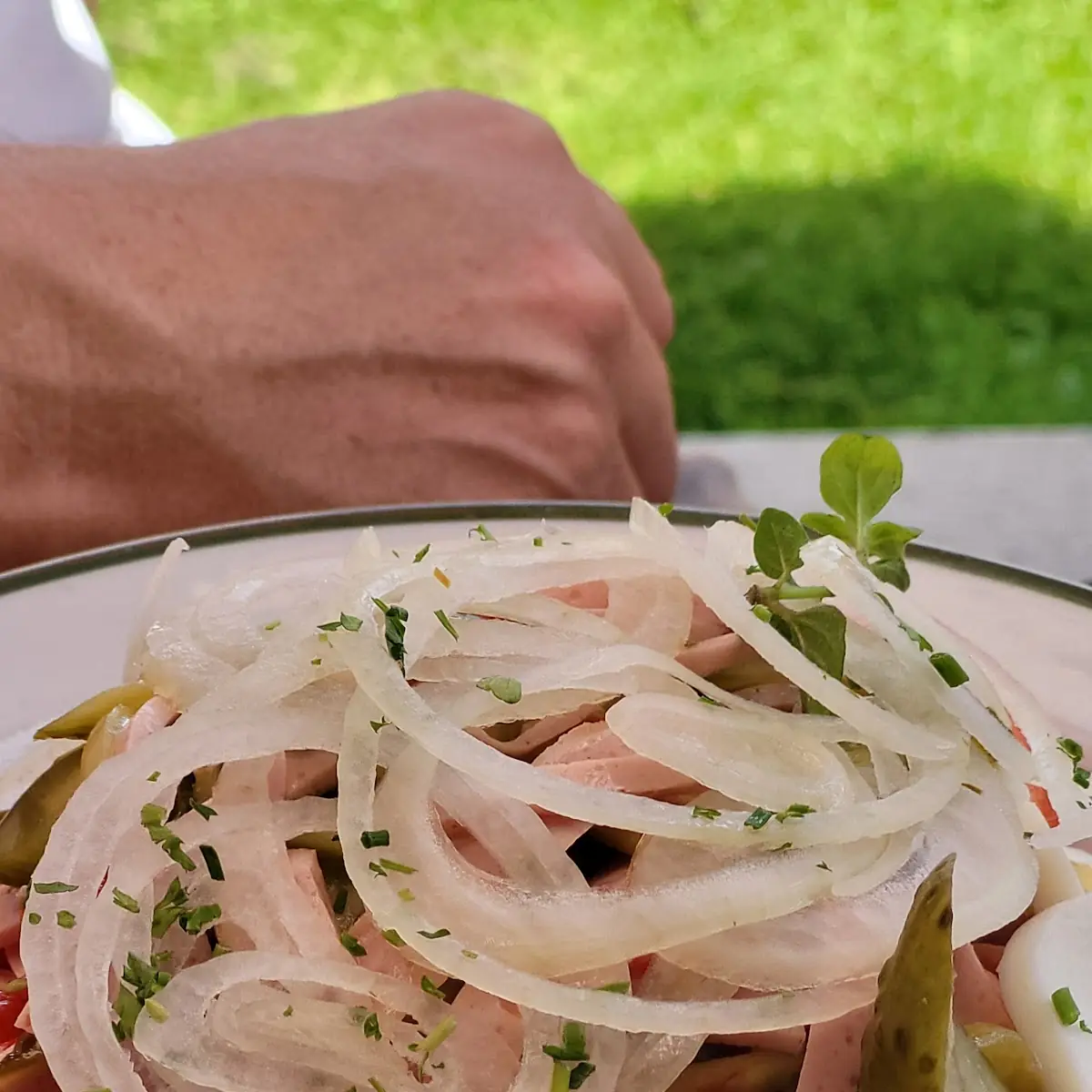 Wurstsalat Mit Zwiebel Und Brot