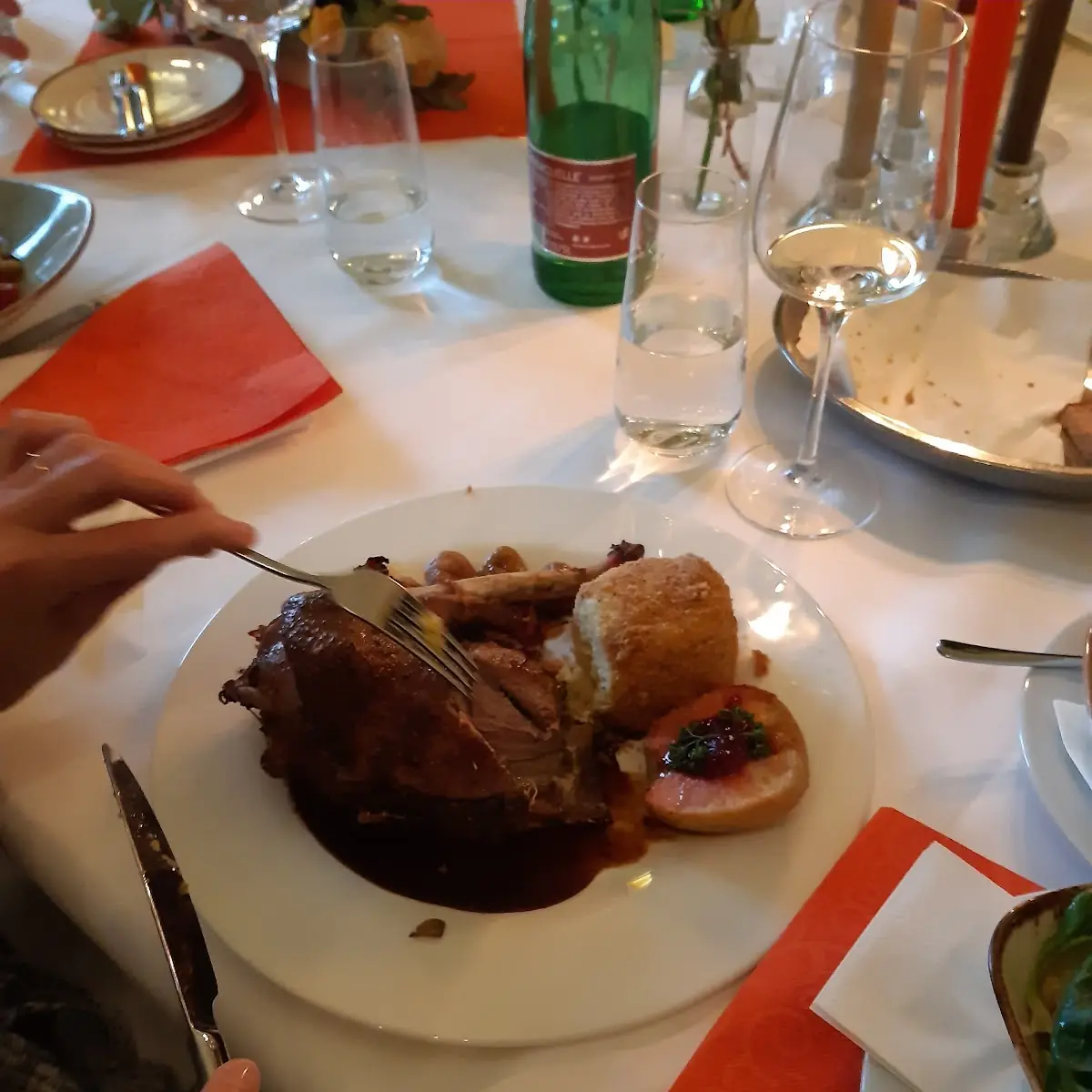 Gans Mit Rotkraut Und Knödel
