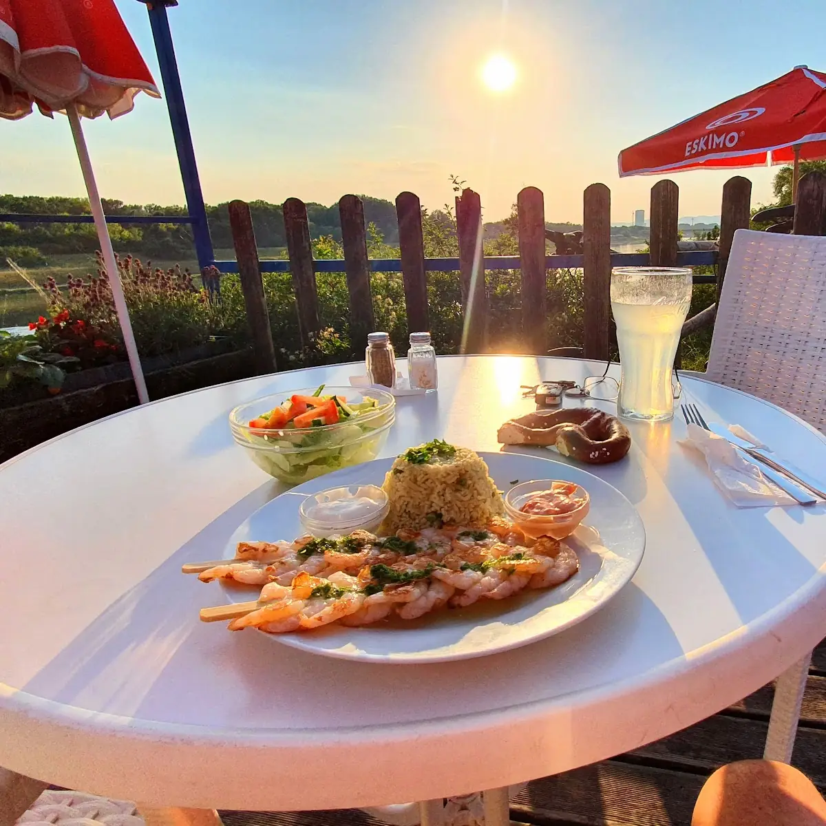 Garnelenspieß Im Sonnenuntergang