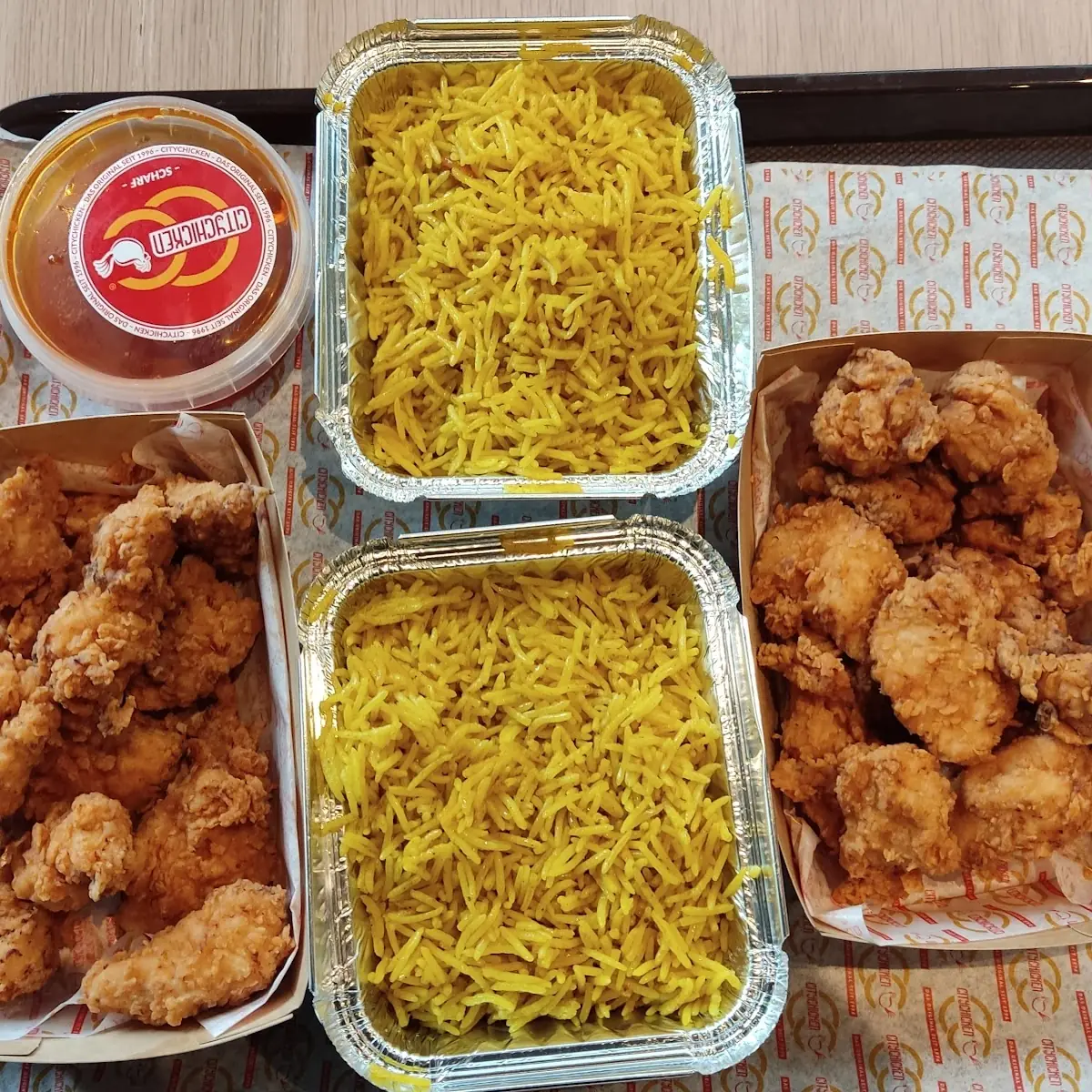 Biryani Rice and Fried Chicken