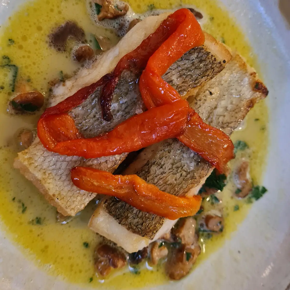 Zander Vom Neusiedlersee Gebraten Eierschwammerl Paprika