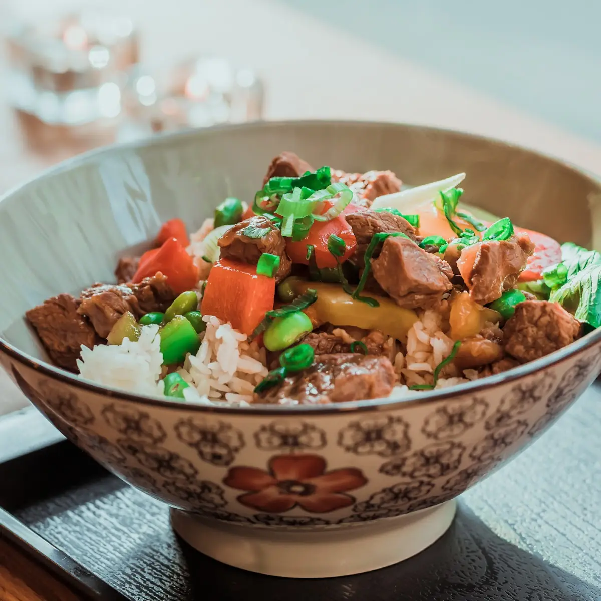 Reisschale Mit Rindfleisch