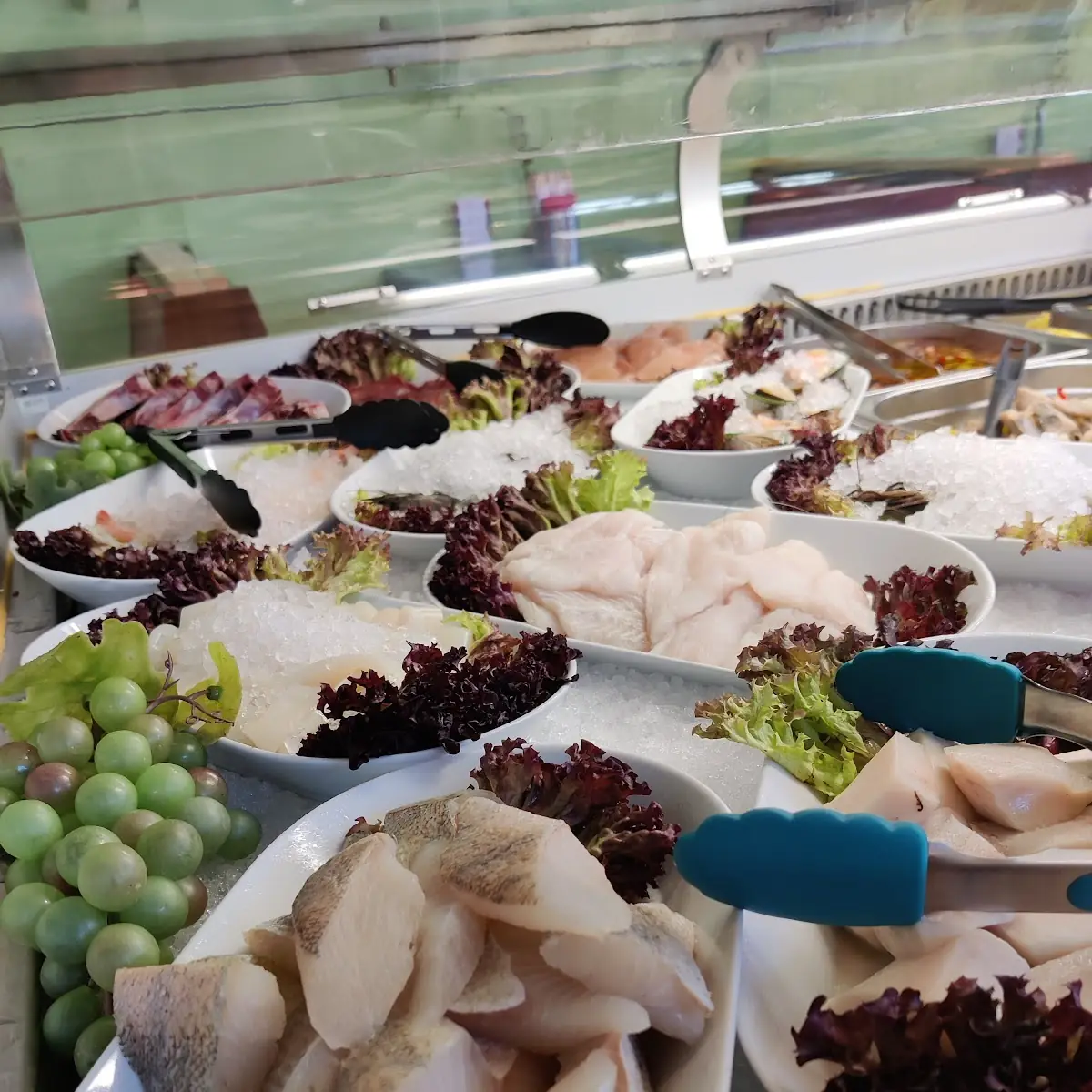 Frischefuffet Meeresfrüchte Fisch Und Fleisch Und Frisches Gemüse
