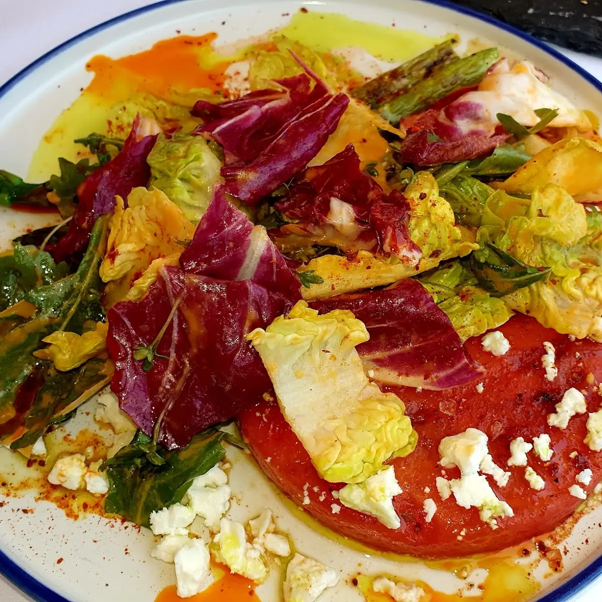 Gegrillte Wassermelone Mit Spargel Und Feta