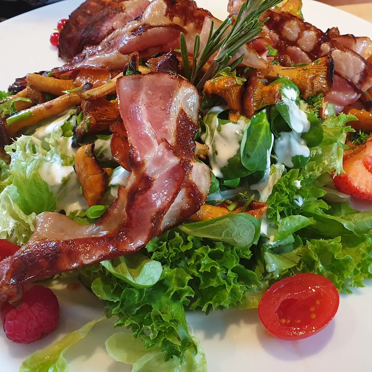 Blattsalat Mit Eierschwammerln Pfifferlingen Und Knusprigen Speckstreifen