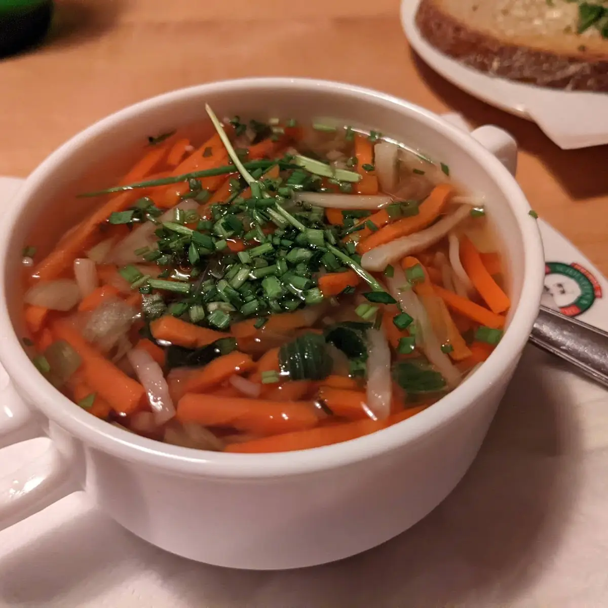 Beef Broth Soup with Vegetables and Noodles