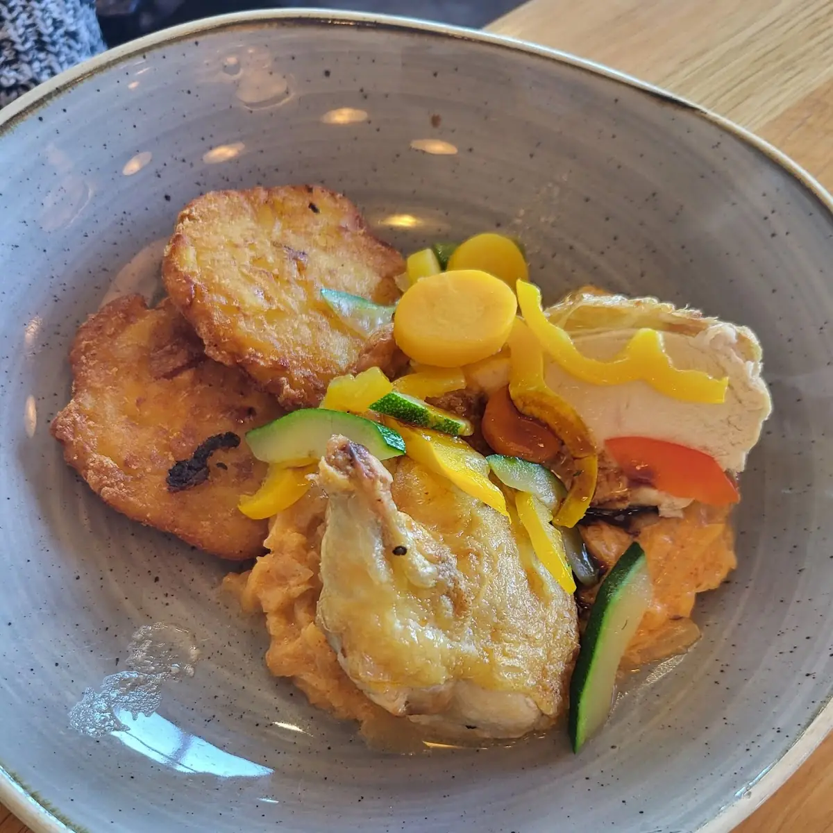 Gebratenes Maishendlbrüstchen Mit Kürbisgemüse Und Rösti
