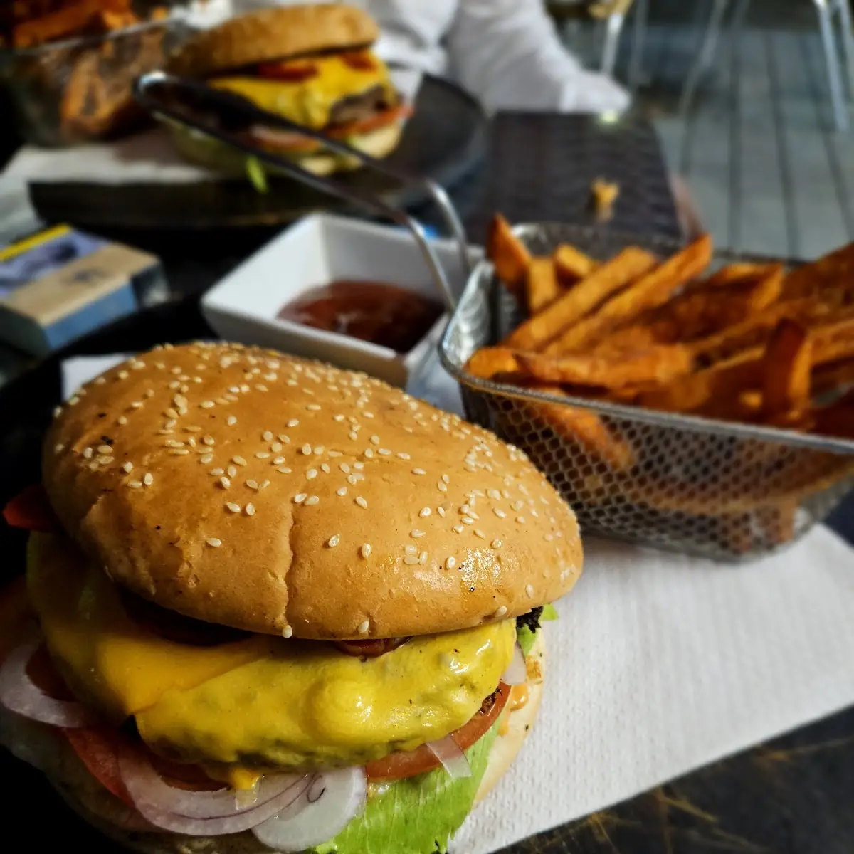 Burger and Fries with Cheese
