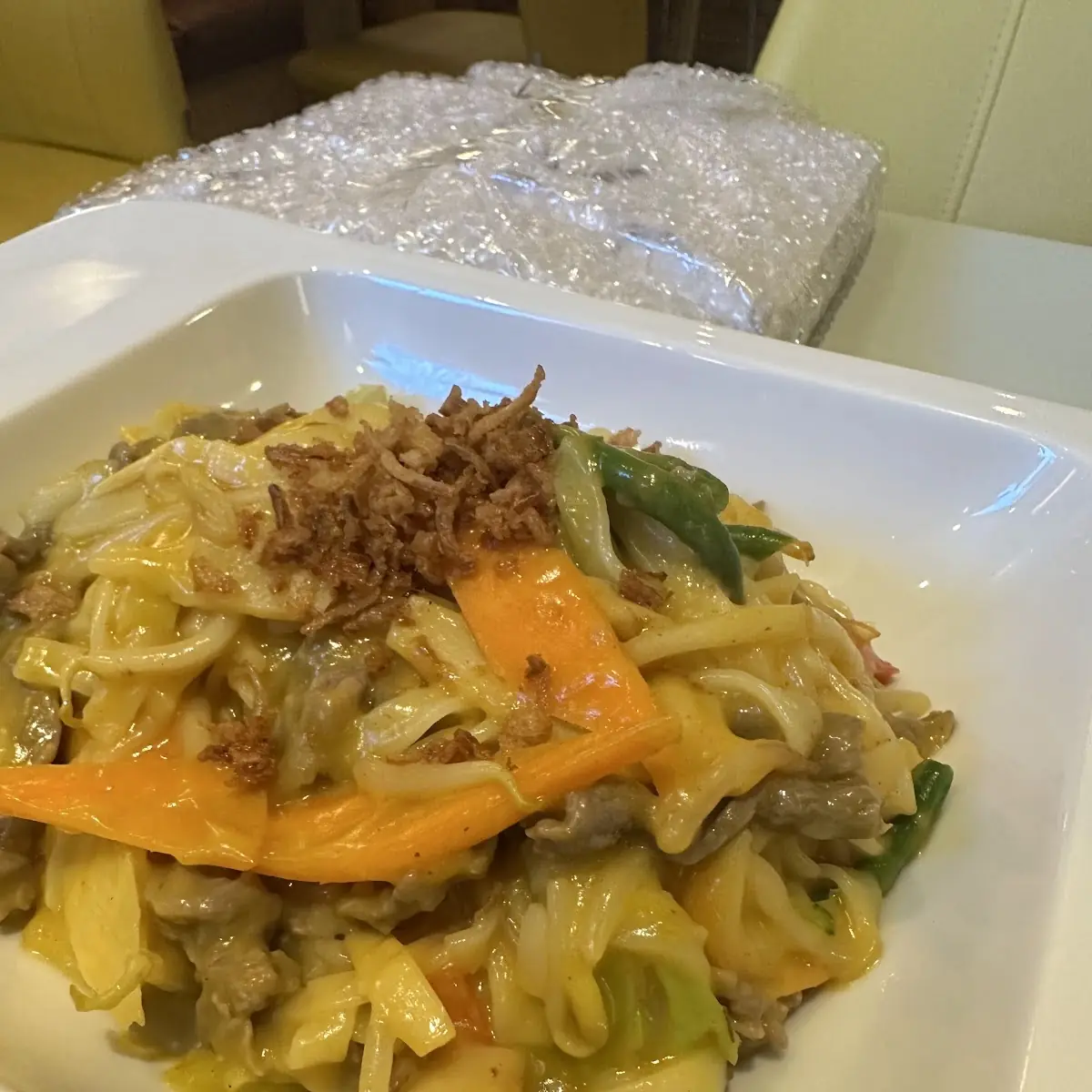 Yellow Curry with Beef and Rice Noodles