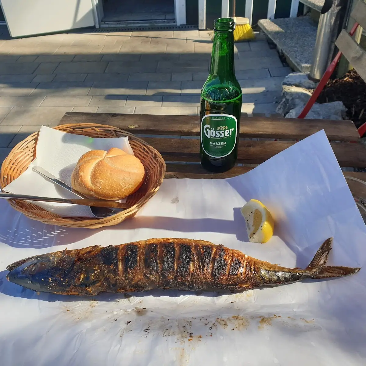 Steckerlfisch Makrele, Steckerlfisch in Abersee