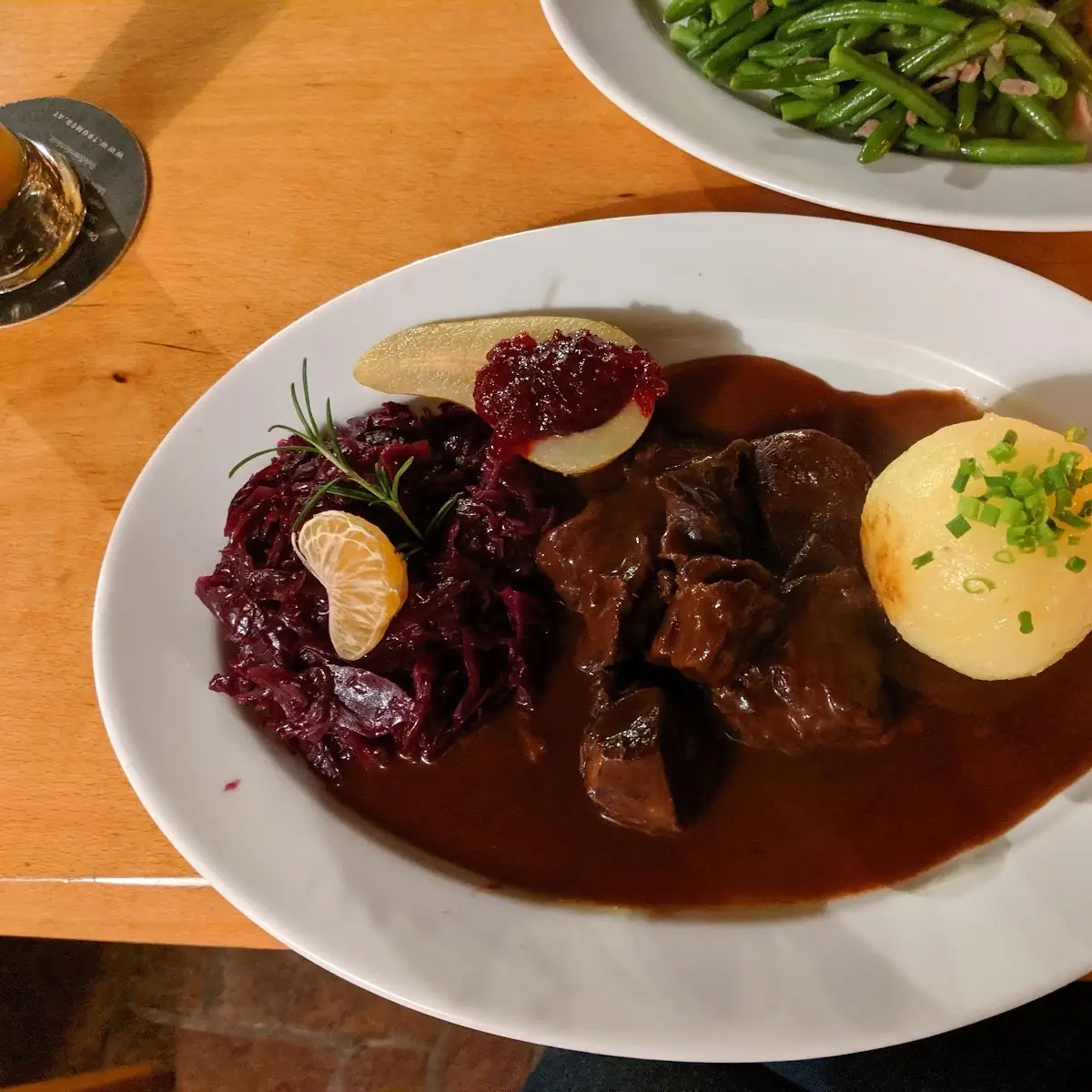 Deer Ragout with Red Cabage Potato Dumpling and Cranberry Pear