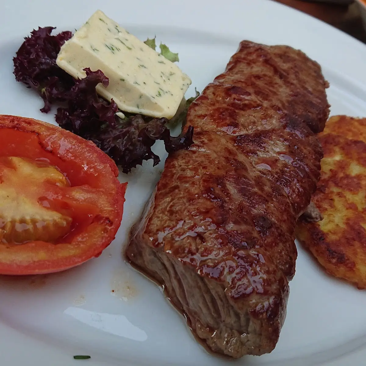 Grilled Rumpsteak From Beef With Herb Butter Potato Rösti And Salad