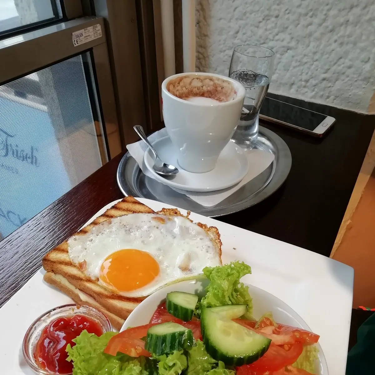 Toasted Ham and Cheese with Fried Egg and Salad