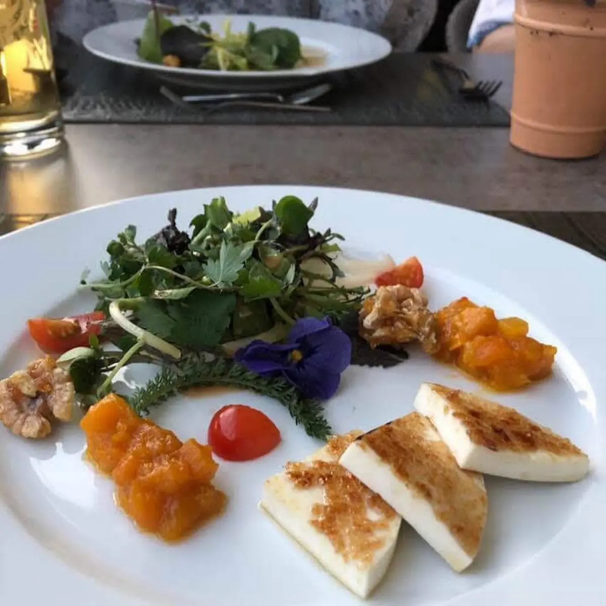 Karamellisierte Ziegenkäsle Mit Wildkräutersalat