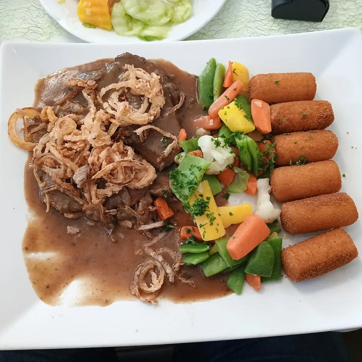 Zwiebelrostbraten Mit Kroketten