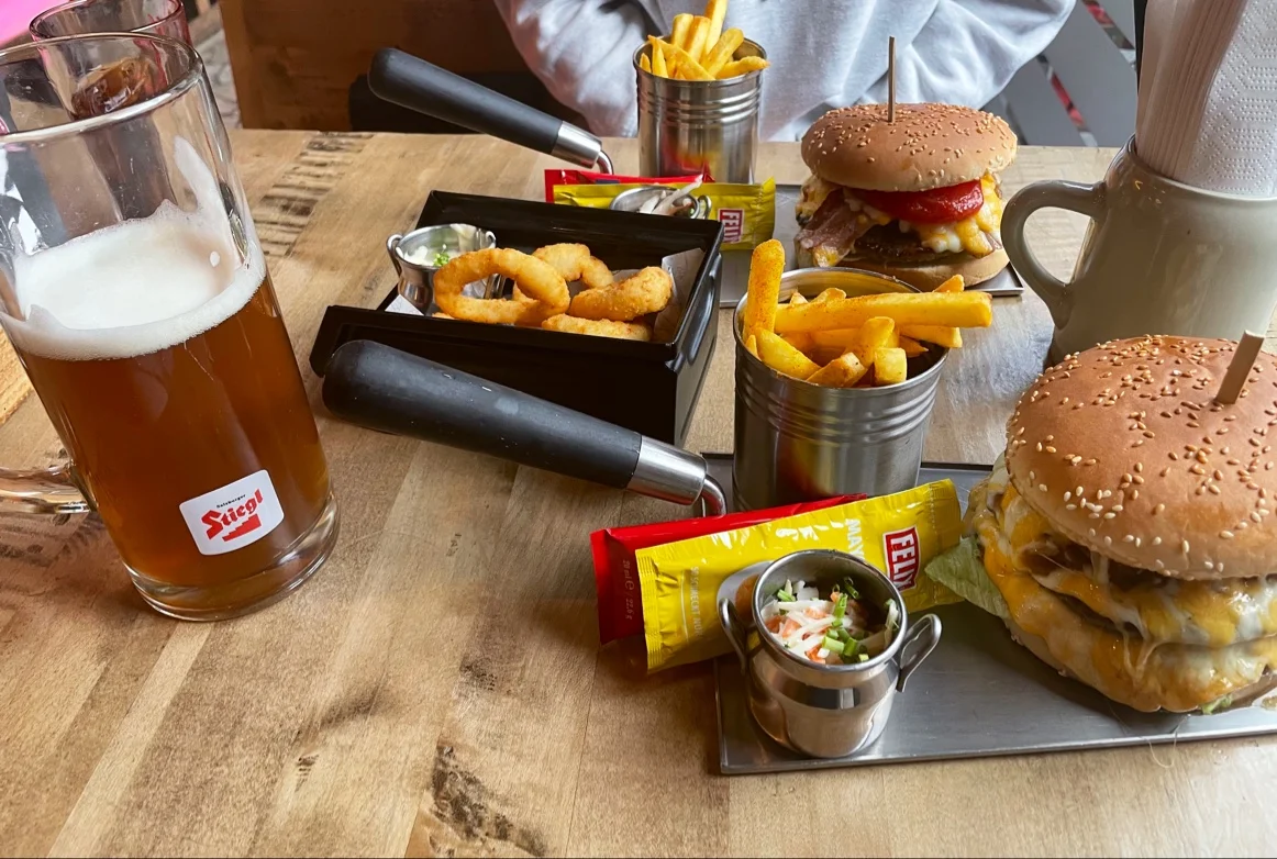 Bacon Burger with Onion Rings