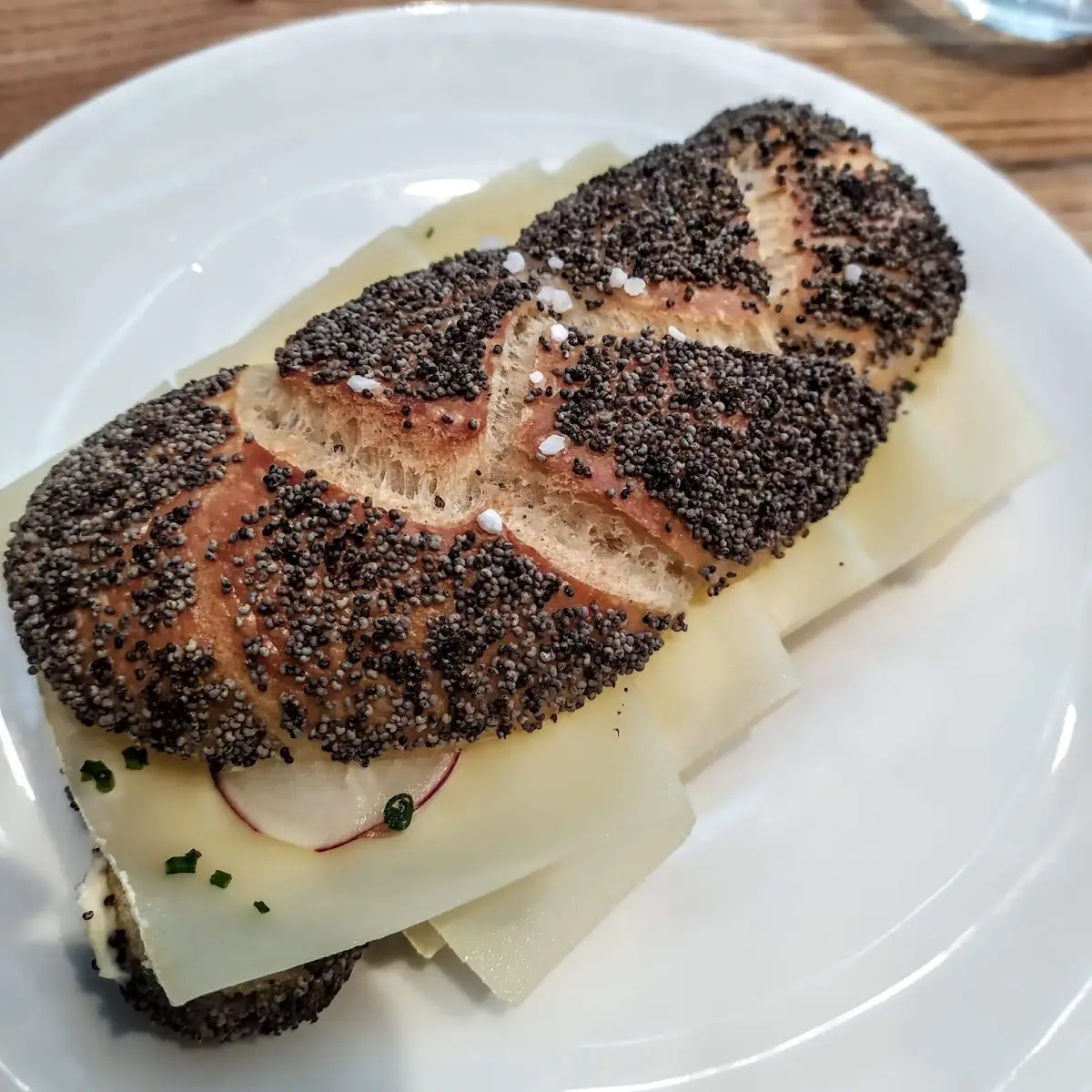 Roll with Cheese and Sliced Radish