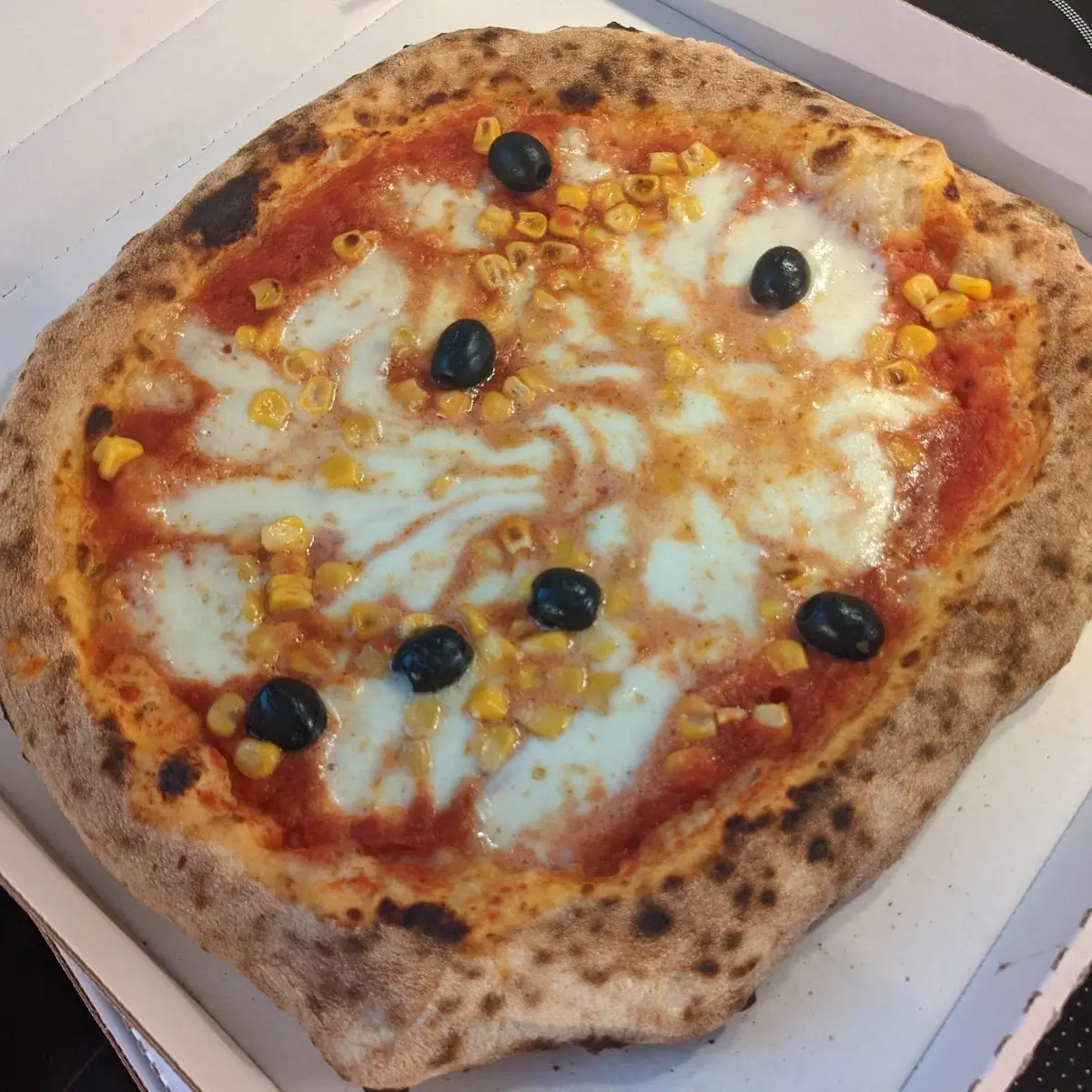 Pizza Margherita with Extra Olives and Corn
