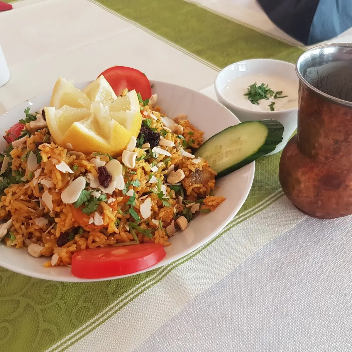 Veg Nuss-biryani And Mango Lassi