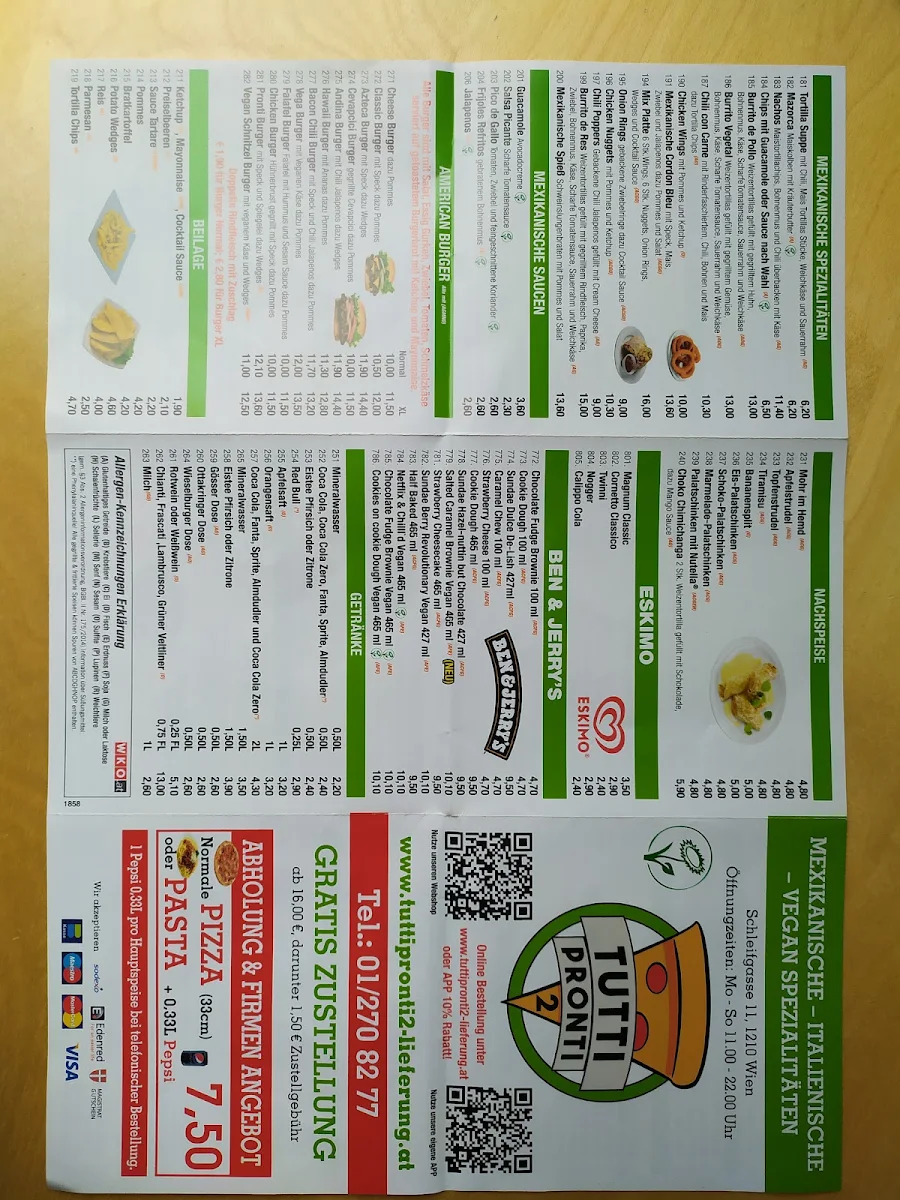 Speisekarte, Tutti Pronti