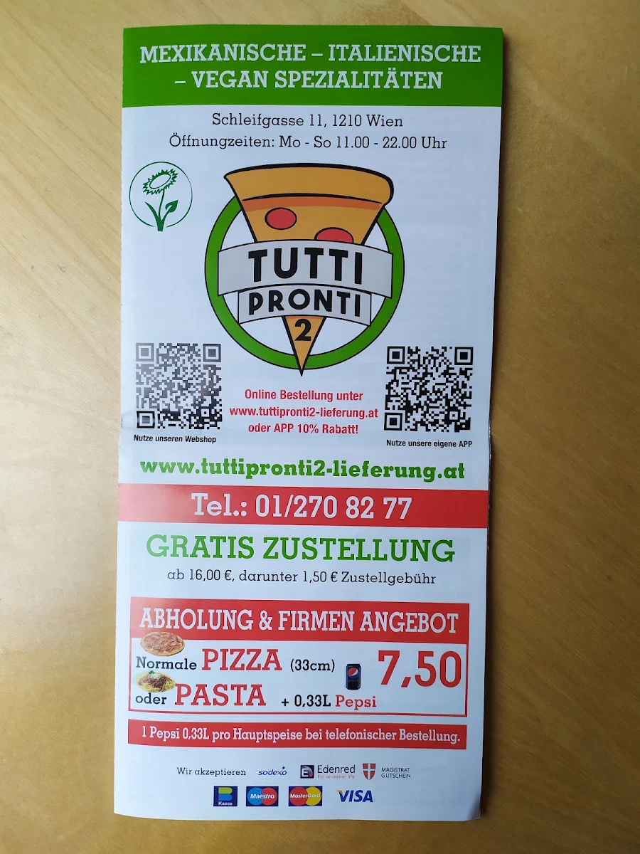 Speisekarte, Tutti Pronti