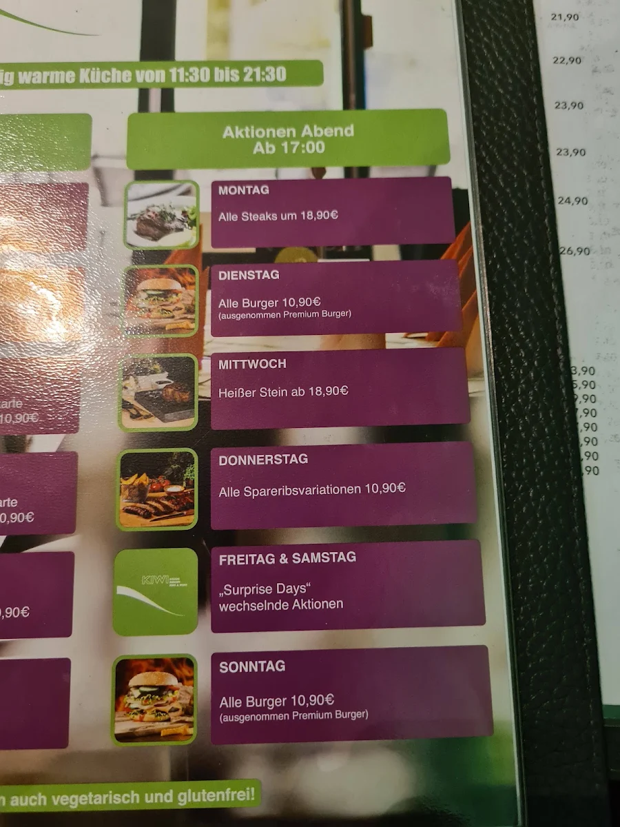 Speisekarte, KIWI Restaurant