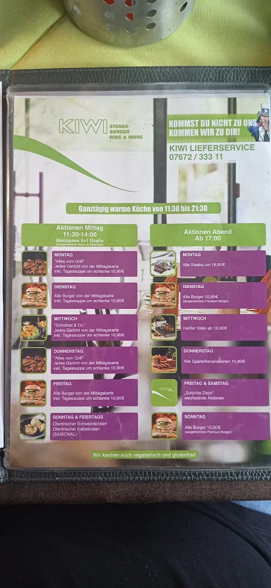 Speisekarte, KIWI Restaurant
