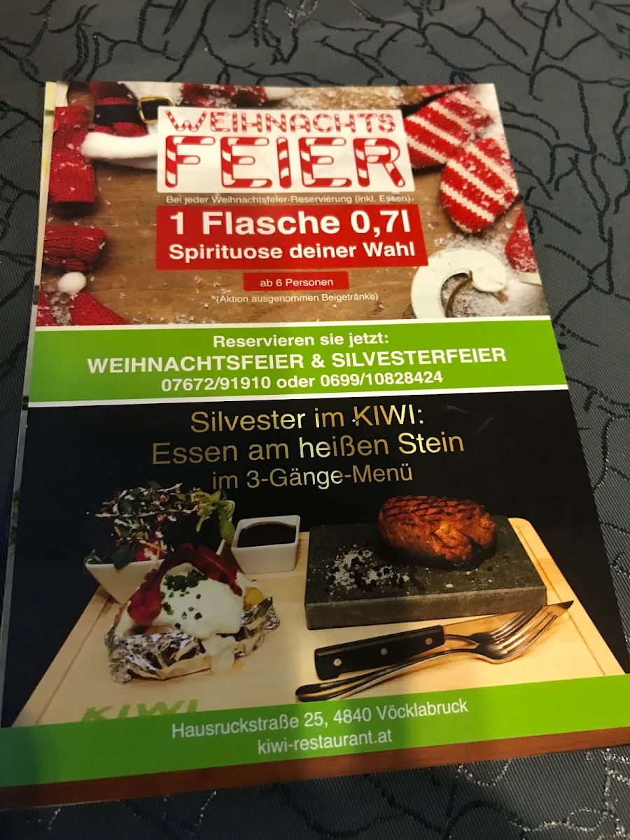 Speisekarte, KIWI Restaurant