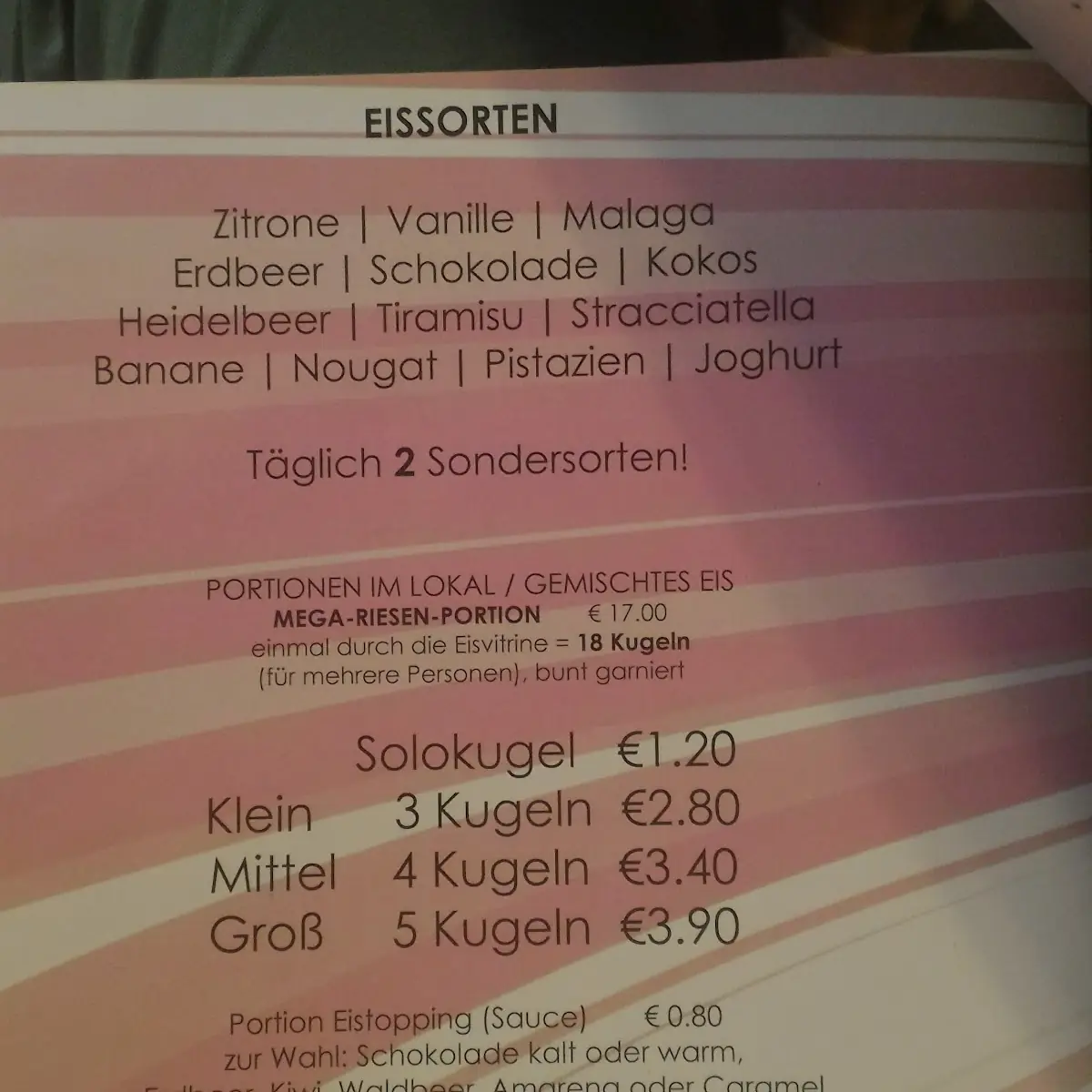 Speisekarte, Eissalon Ruckenbauer