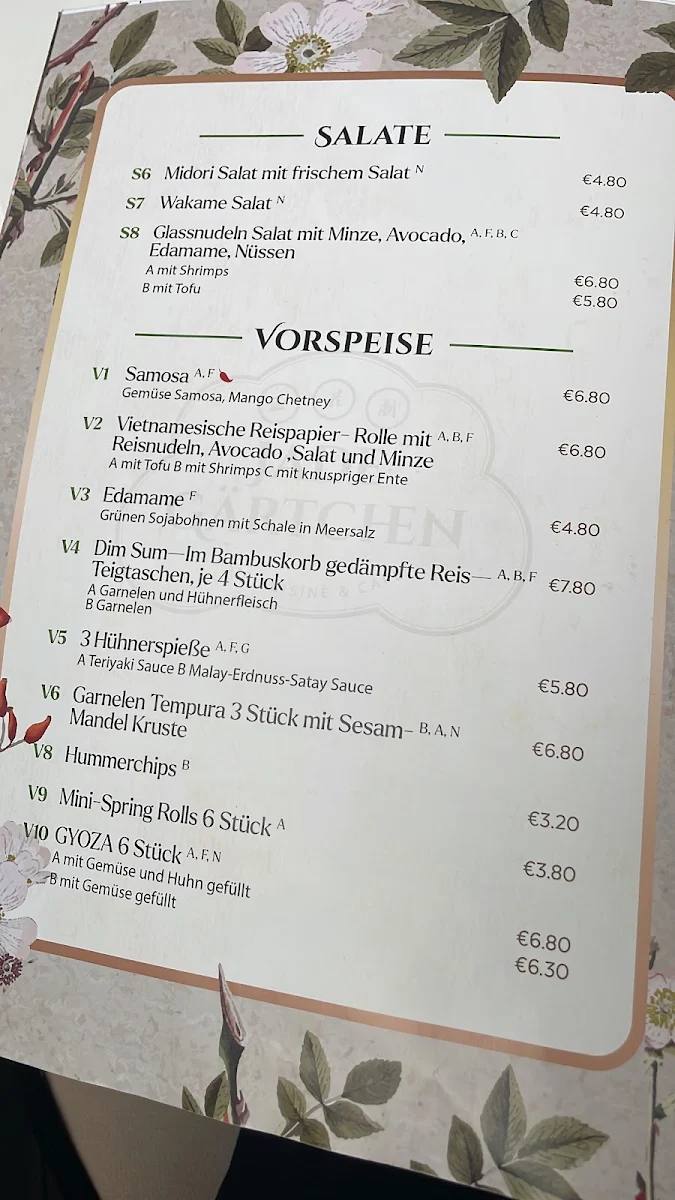 Speisekarte, Jade Gärtchen Asia Cuisine & Cafe