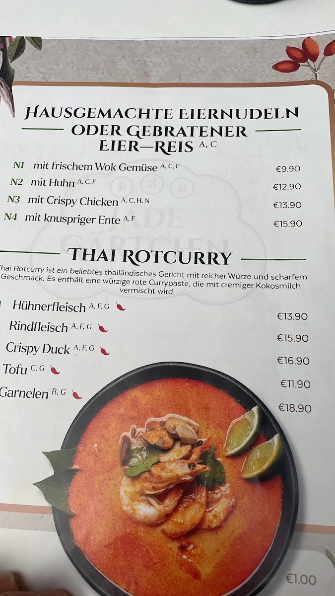 Speisekarte, Jade Gärtchen Asia Cuisine & Cafe